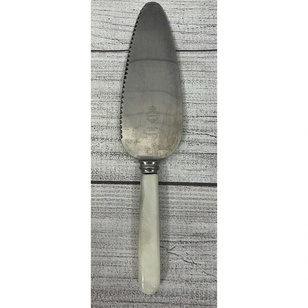 Vintage Sheffield England Cake Server Faux Mother Of Pearl‎ Handle Serrated